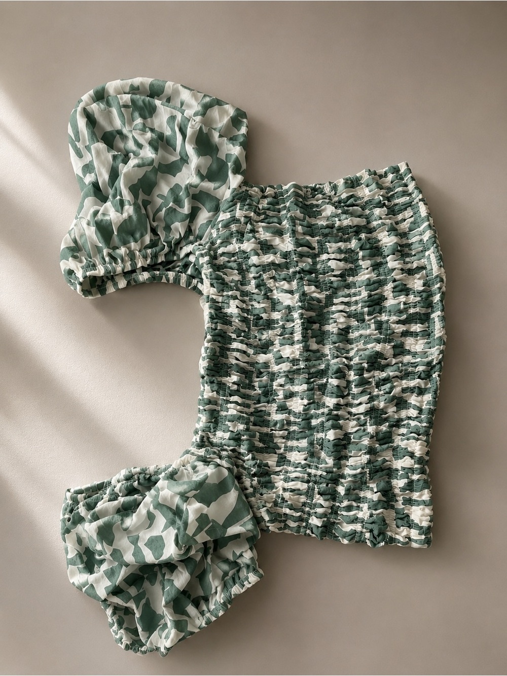 Dynamite Green and White Smocked Crop Top